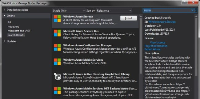 NuGet Package Manager Window