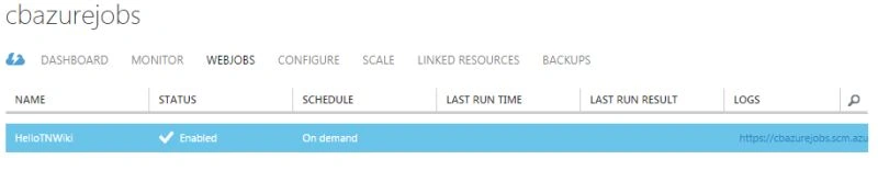 New WebJob created and deployed