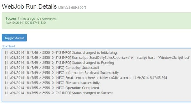 Web job run detail