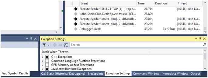 Exception Settings