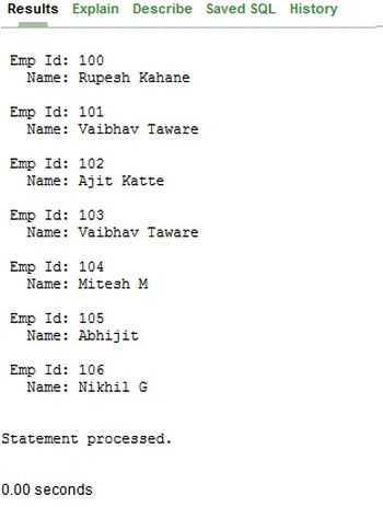 Oracle query output