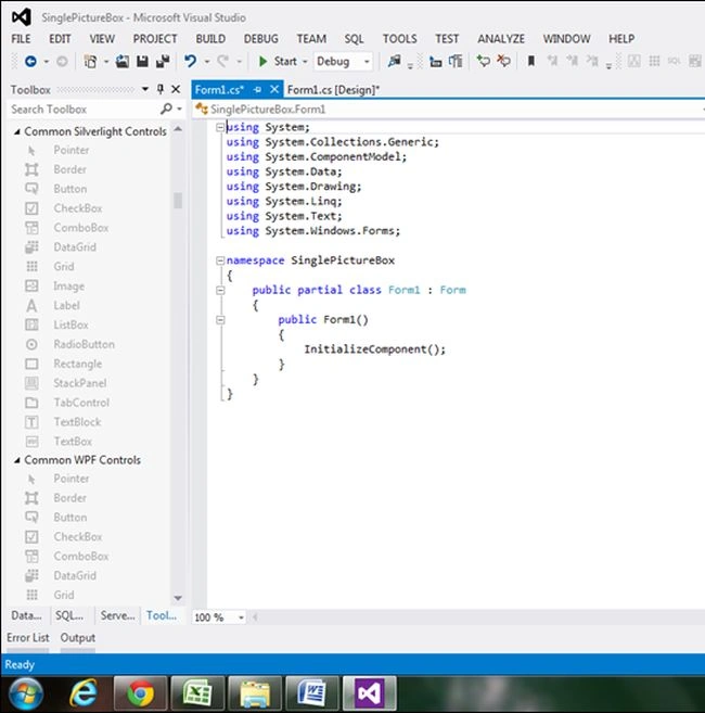 code window will open