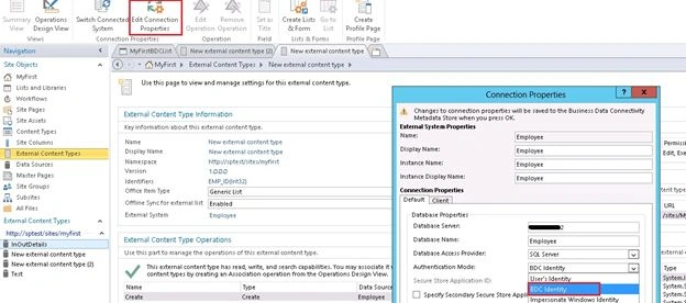 Authentication mode select the value BDC Identity