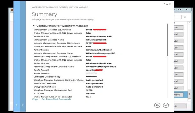 summary of the configuration