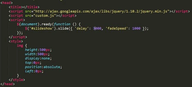 jQuery slideshow plugin Head Section
