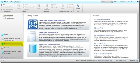 Database in Management portal