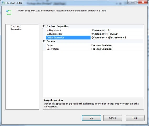 For Loop container task in SSIS Packaging