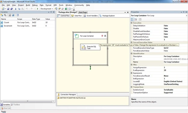 For Loop container task in SSIS Packaging