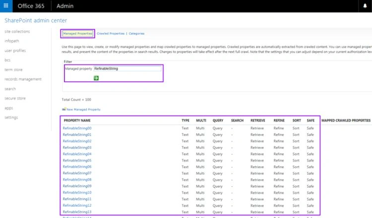 RefinableString managed property