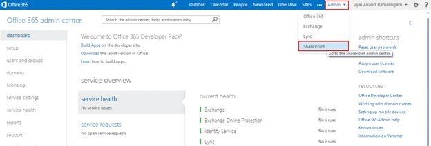 Admin drop down