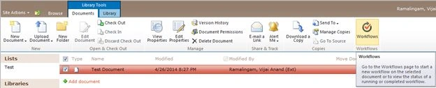 Workflows in the ribbon interface