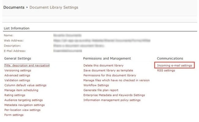 Incoming email settings