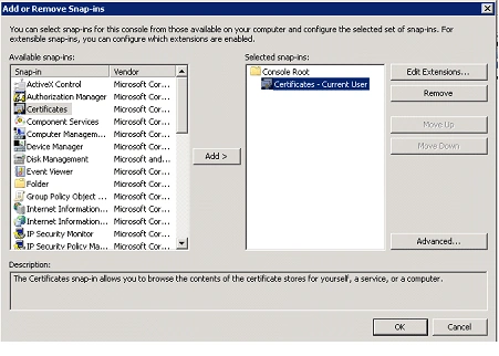 certificate added n mmc