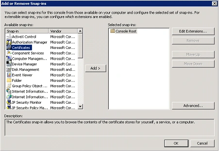 Add Certificates in mmc