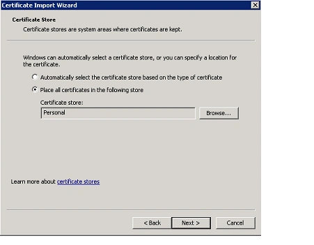select path for certificate in mmc