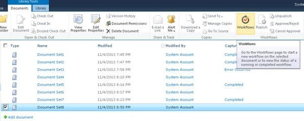 choose workflow from ribbon