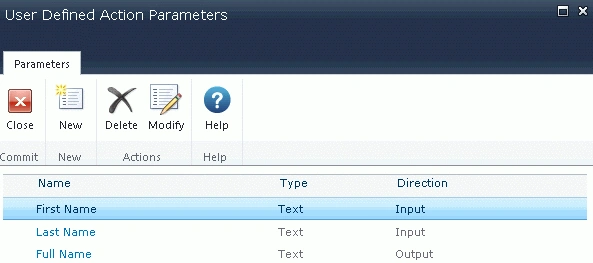 SharePoint output parameters created