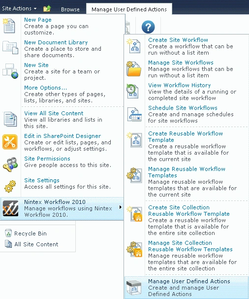 SharePoint User Defined Actions