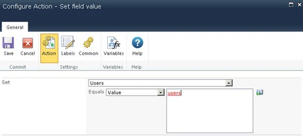 value to the field