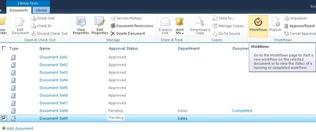 Workflows in the ribbon interface
