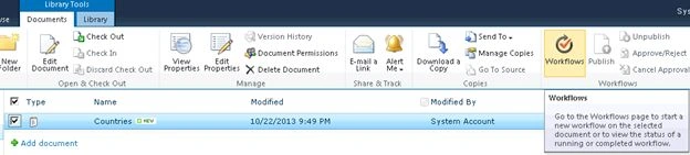 Workflows in the ribbon interface