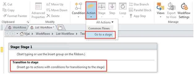 Transition to stage