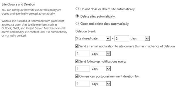 Delete sites