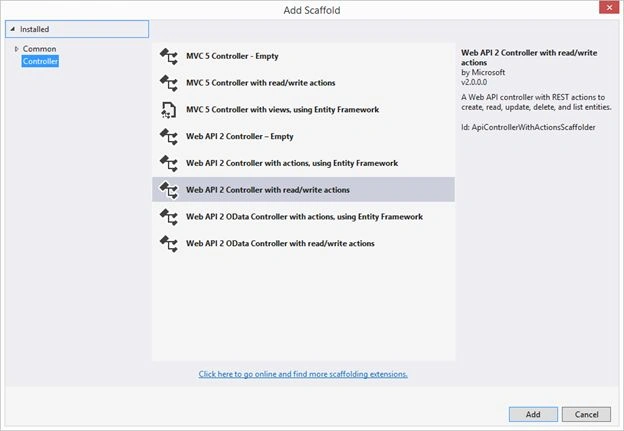 Adding Web API 2 Controller