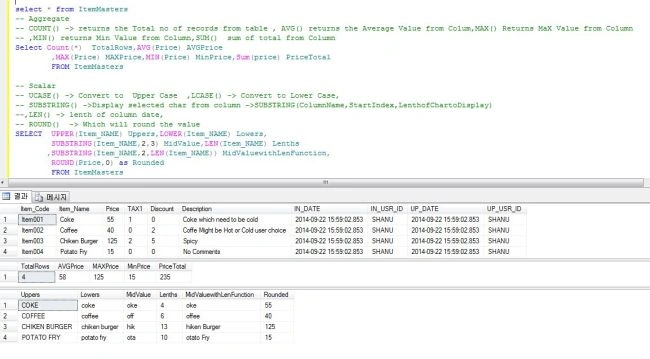 Simple Aggregate & Scalar Function