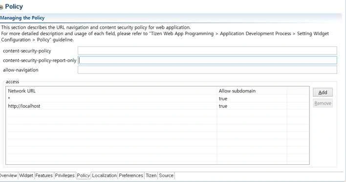 Policy Tab