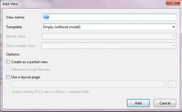 Add view for the list action