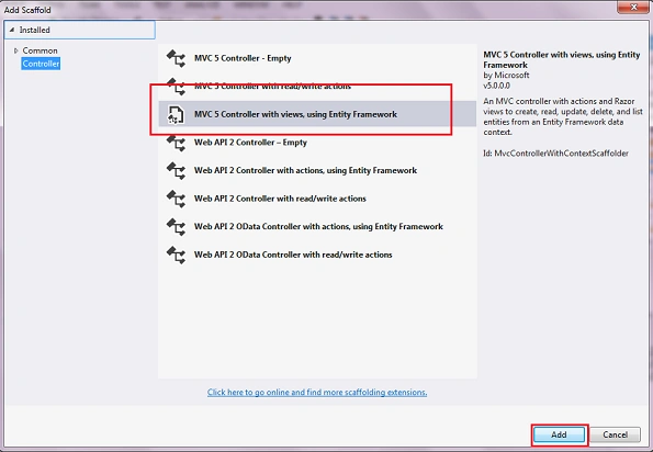 choose mvc5 controller