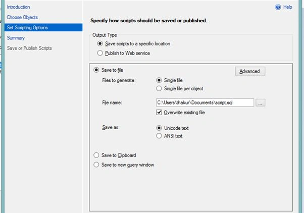 set script option