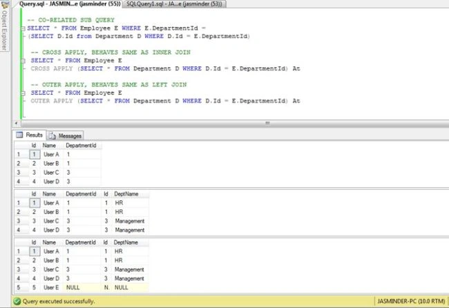 sql query output