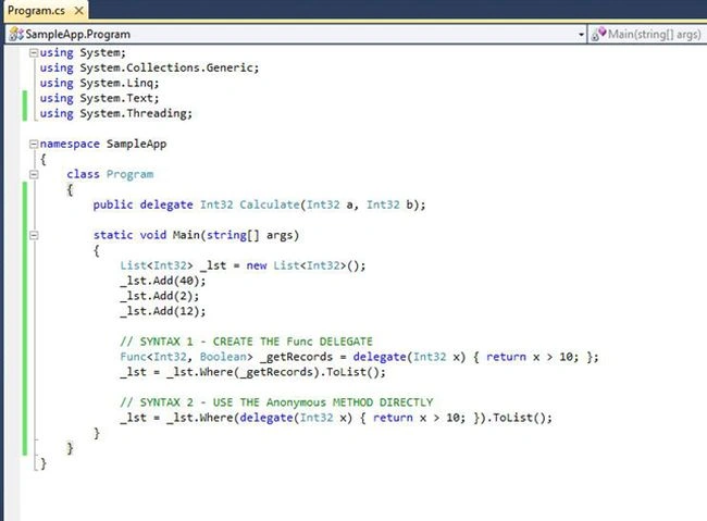 declared the Func delegate explicitly
