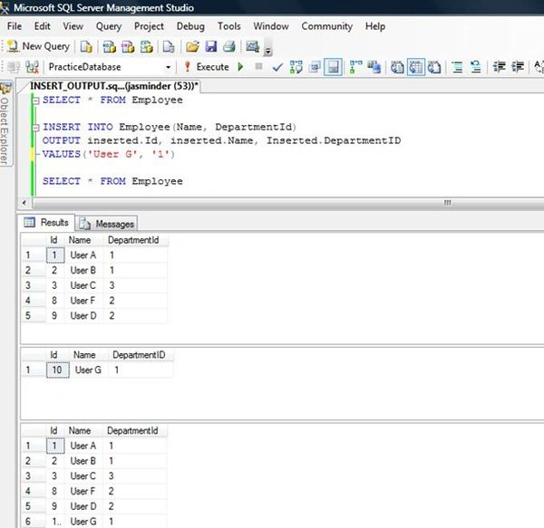 OUTPUT with the INSERT statement