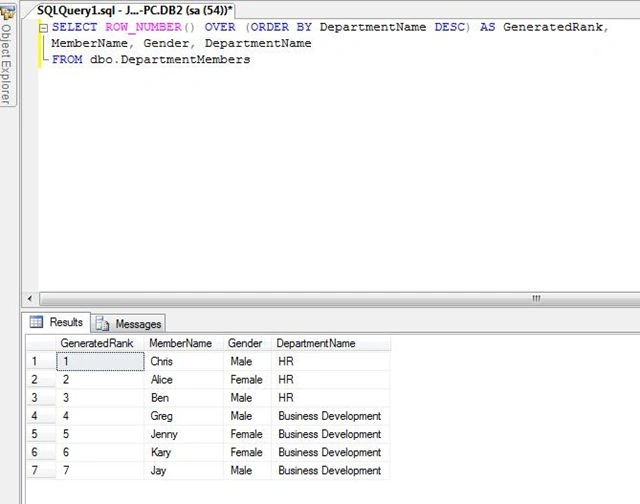 Row_Number in SQL