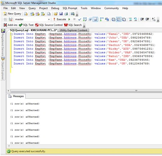 Insert Data of created Table