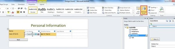 Manage rule from ribbon