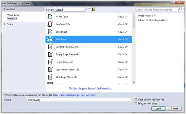 Add sing up Web form