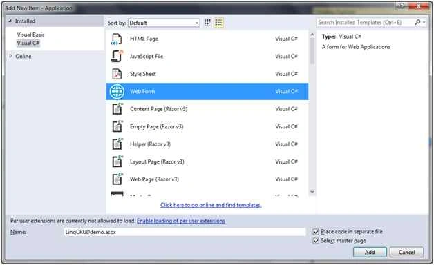 Add Web form
