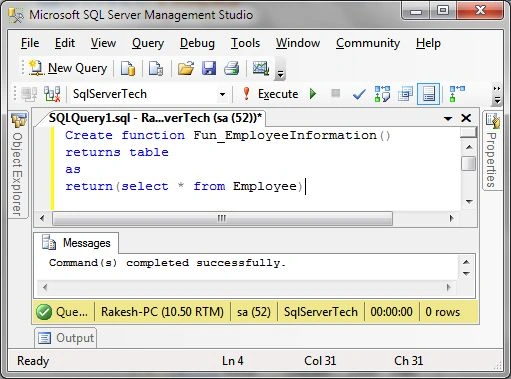 Table Valued Functions