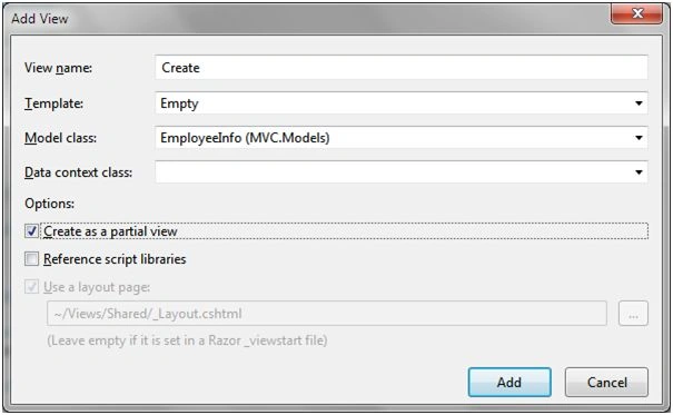 Add Create view