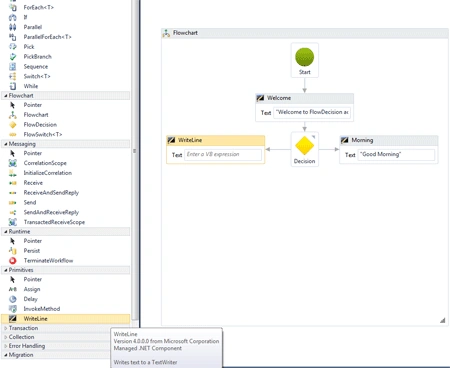 WriteLine for decision in workflow