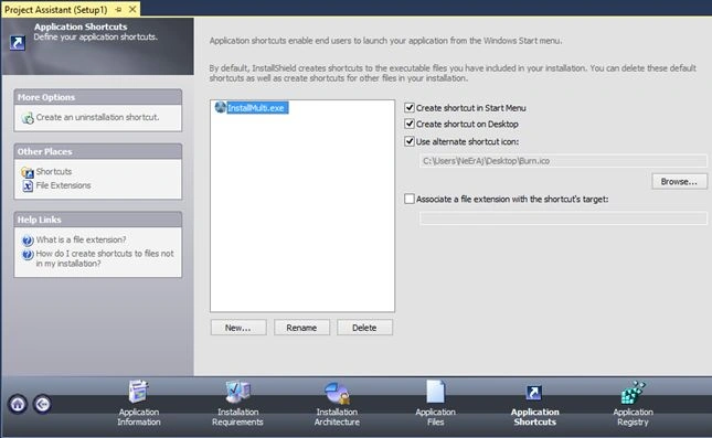 Create an Uninstallation shoutcut