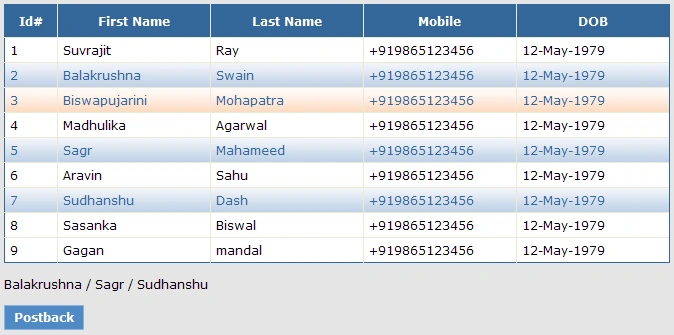 Multi Select Gridview using JQuery