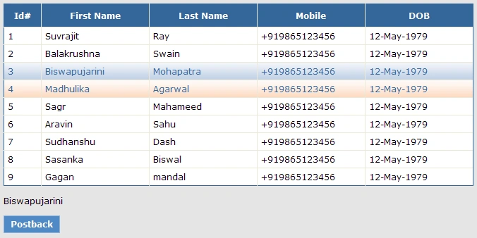 Single row selection in Gridview using JQuery