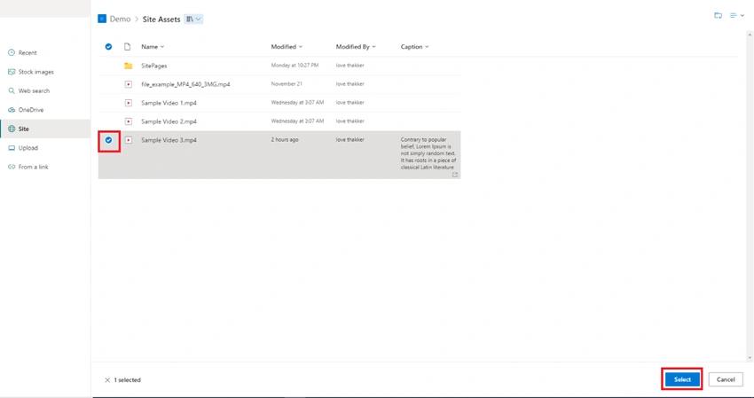 Video Embed using Hero webpart in SharePoint Online Modern Page