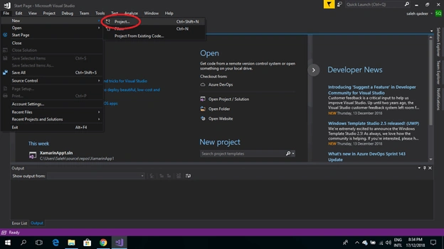 Creating New Project In Xamarin