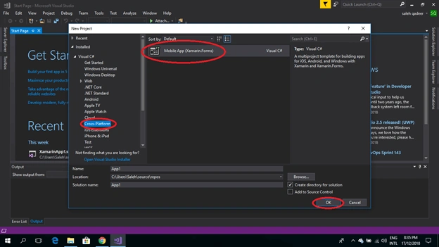 Creating New Project In Xamarin